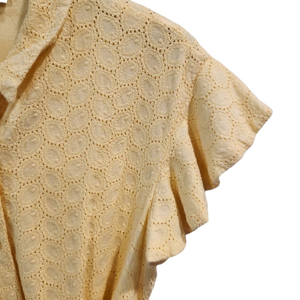 Calvin Klein Eyelet Shirt Dress Flutter Sleeve Belt Yellow 12 Women's - Picture 7 of 8